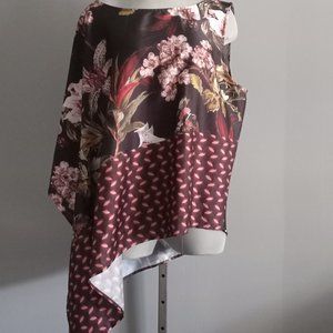 Cleo one shoulder flowy boho multi colour print chevron floral top NWT sz 2X
